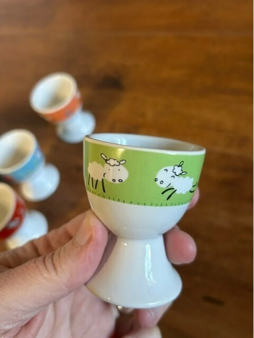 Set of 4 Ceramic Egg Cups with Farm Animal Designs